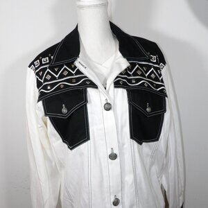 Woman's Black & White Tee Studded Shirt and Jacket Saint Germain Paris Large Vtg